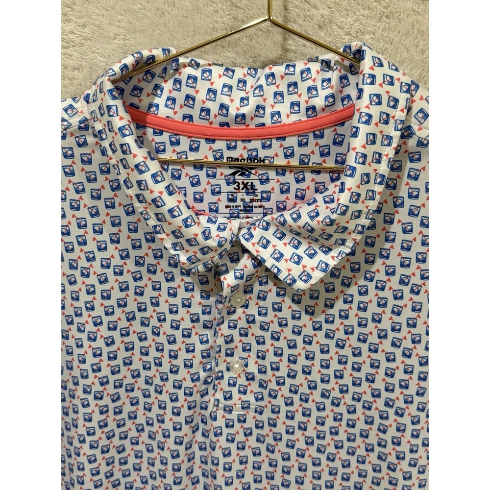 Reebok Polo Shirt Mens 4XLT Purple Speedwick Golf Club Print Stretch Performance